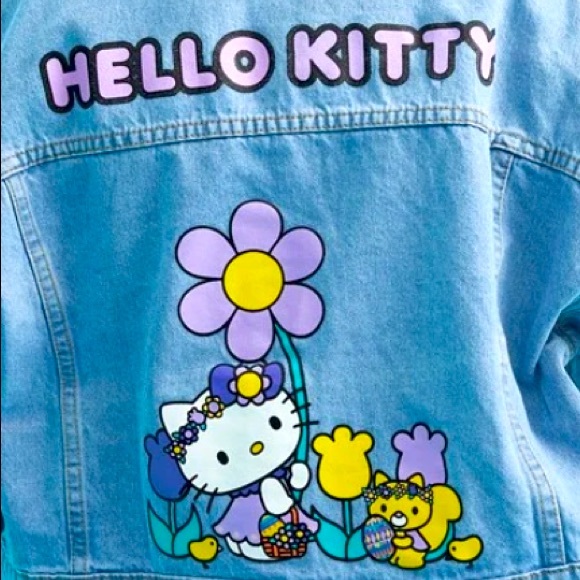 SHEIN X Hello Kitty And Friends Plus Letter & Cartoon Graphic Denim Jacket - Picture 4 of 5